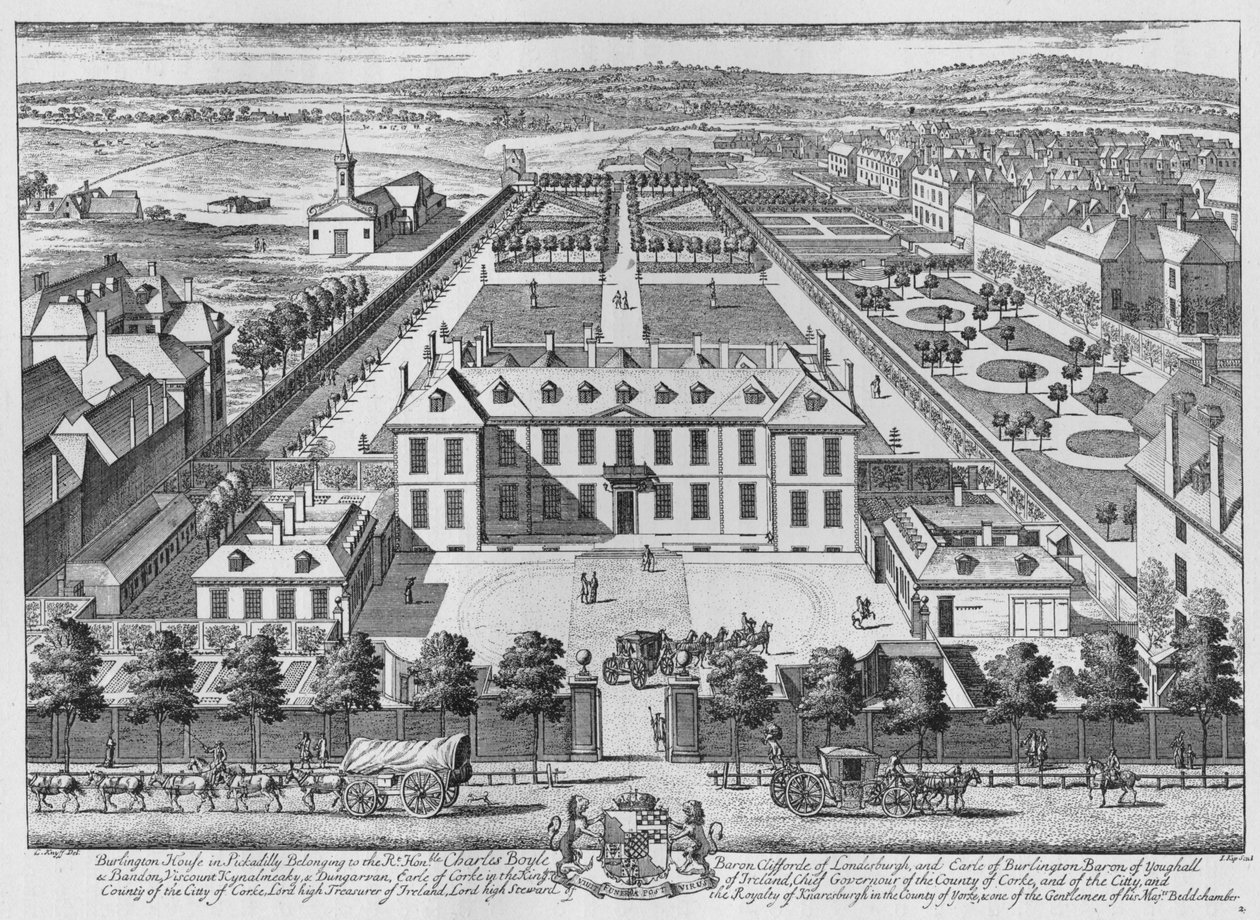 Pohled z ptačí perspektivy na Burlington House, Piccadilly, Westminster, c1707 1911 od Johannes Kip