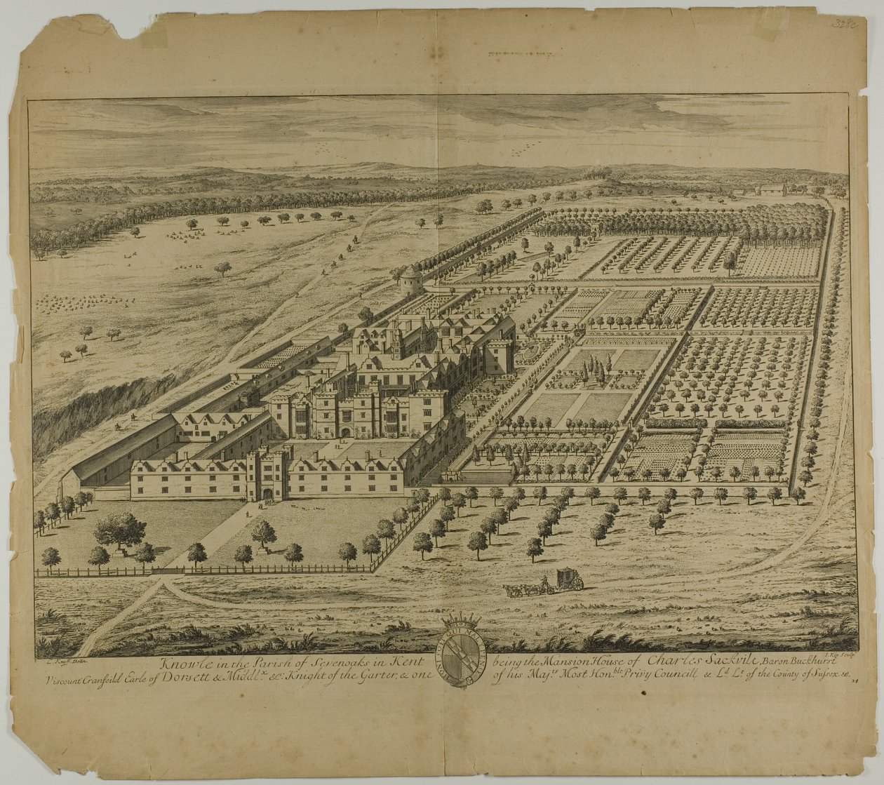 Knowle ve farnosti Sevenoaks v Kentu, deska 24 z Britannia Illustrata od Johannes Kip