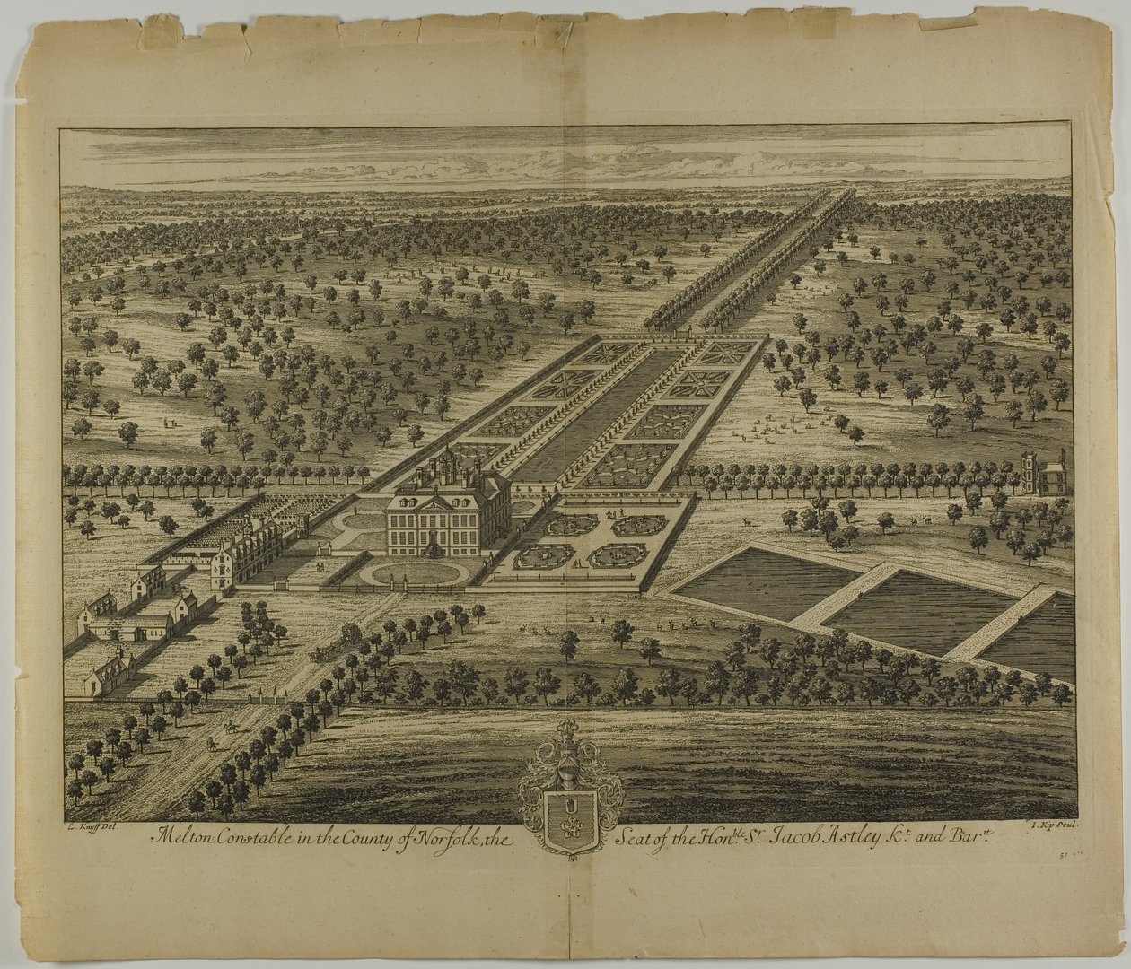 Melton Constable v hrabství Norfolk, deska 51 z Britannia Illustrata od Johannes Kip