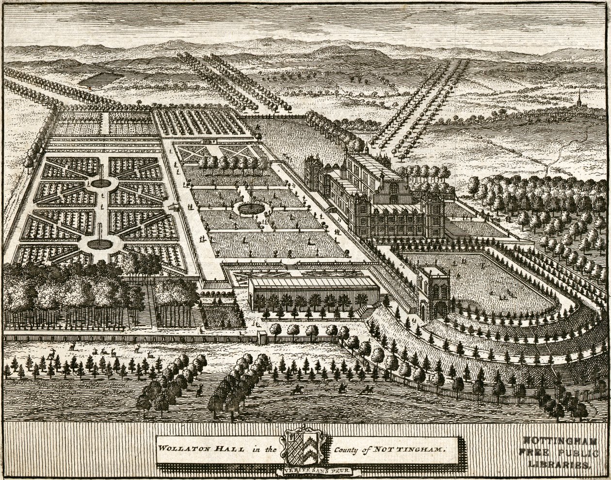 Wollaton Hall a Park Nottingham, Nottinghamshire, c1707 od Johannes Kip