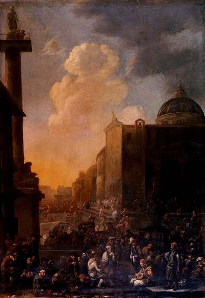 Capriccio Pohled na římské náměstí (olej na panelu) od Johannes Lingelbach