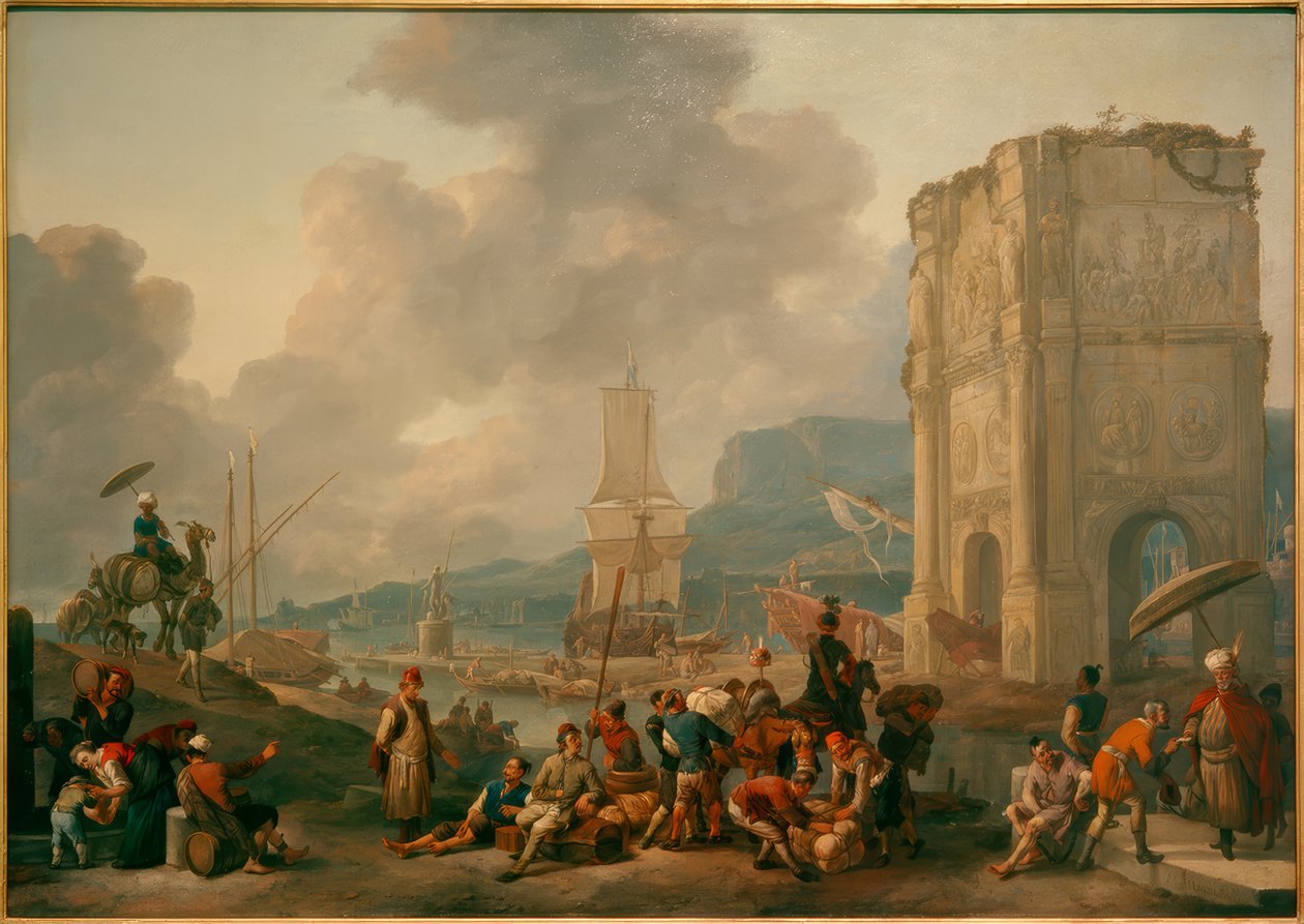 Capriccio italského přístavu s Konstantinovým obloukem od Johannes Lingelbach