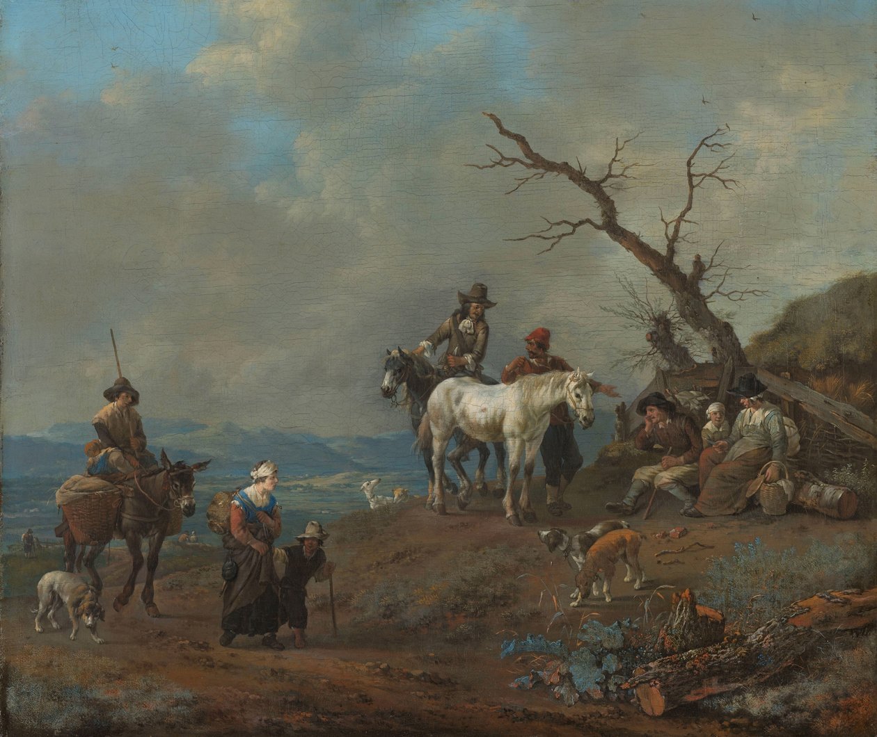 Venkovská cesta s lovcem a rolníky od Johannes Lingelbach