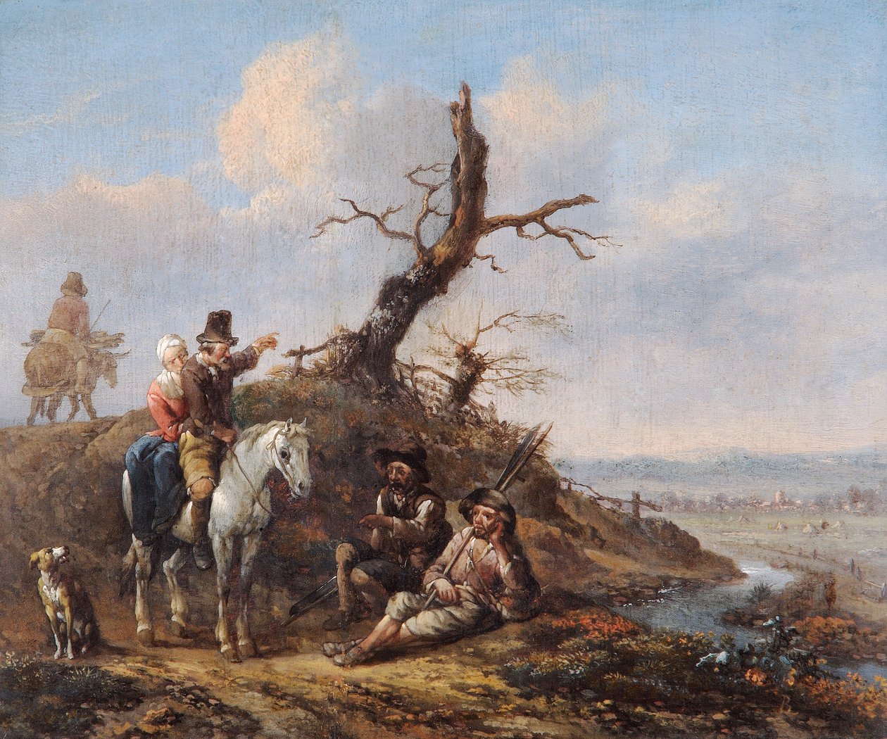 Krajina s odpočívajícími cestovateli a párem na koni (olej na dubovém panelu) od Johannes Lingelbach