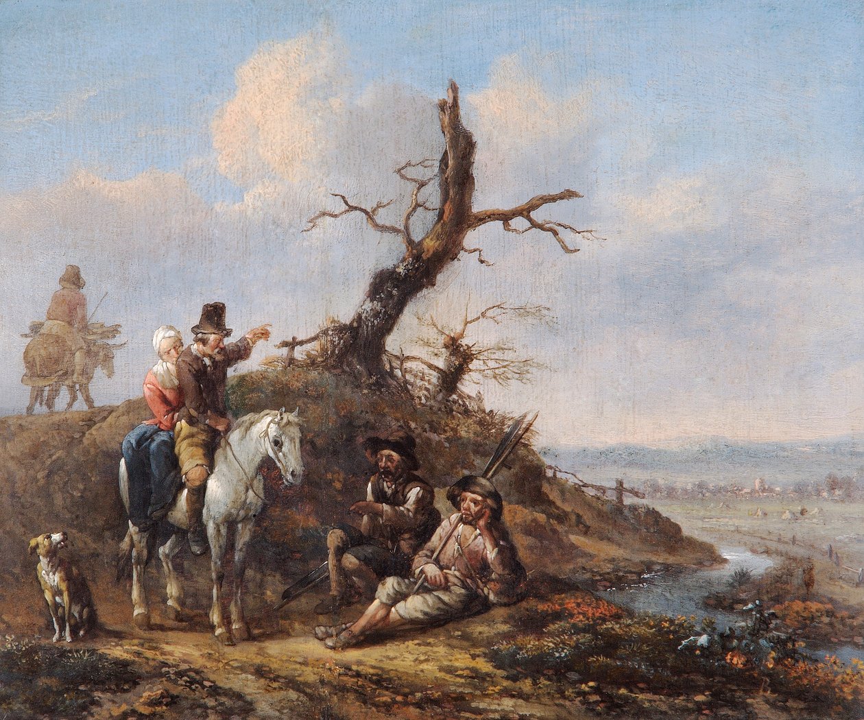 „Krajina s odpočívajícími cestovateli a párem na koni“, 17. století od Johannes Lingelbach
