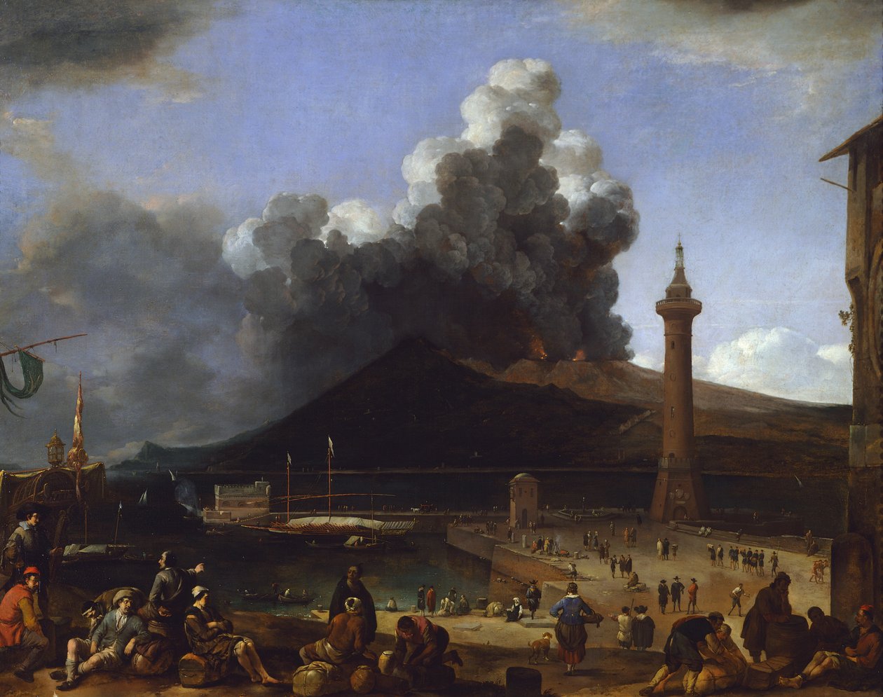 Napolin satama Vesuviuksen purkautuessa, kirjoittanut Johannes Lingelbach (1622-1674), Italia od Johannes Lingelbach