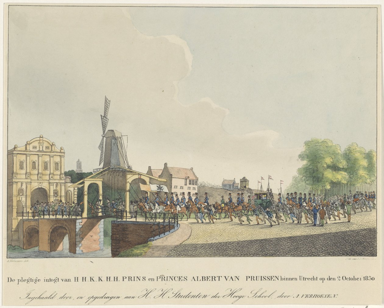 Vstup princezny Marianne a jejího manžela prince Alberta do Utrechtu, 1830 Slavnostní vstup H.H.K.K.H.H. Princ a princ Albert Pruský v Utrechtu 2. října 1830 (titul na předmětu) od Johannes Paulus Houtman