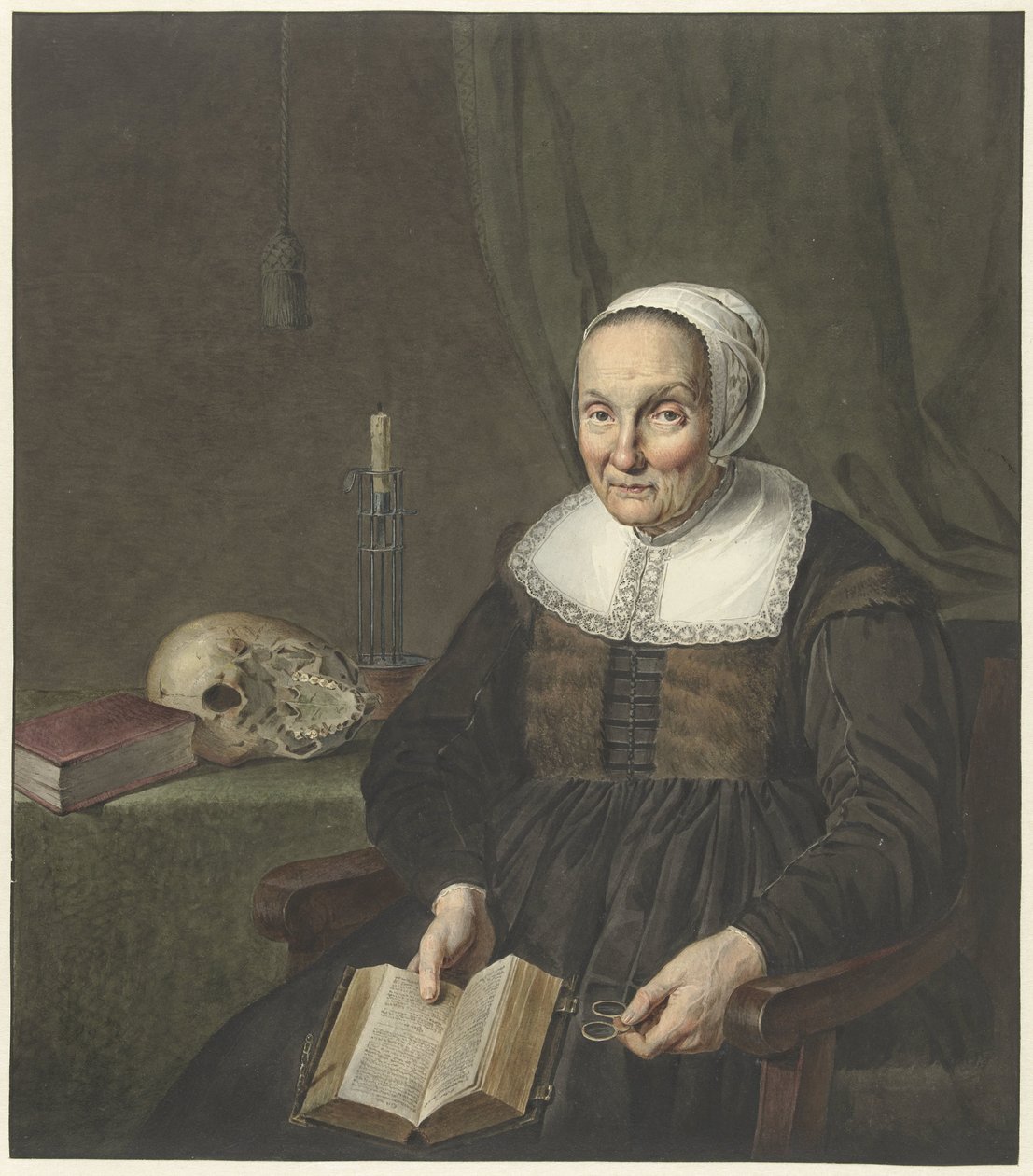 Portrét sedící staré ženy s otevřenou knihou od Johannes Pieter de Frey