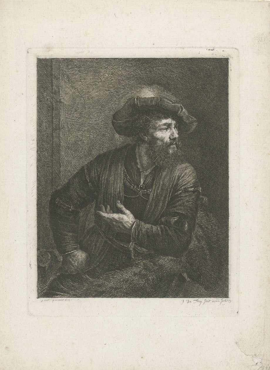 Portrét neznámého muže s opeřeným baretem od Johannes Pieter de Frey