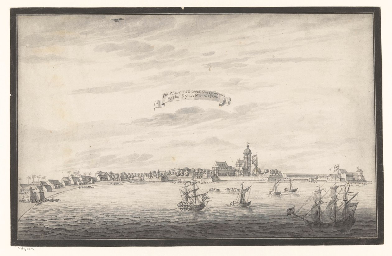 Pohled na Colombo De Stadt a Kastel von Colombo. On The Eijland Ceijlon (název na objektu) od Johannes Rach (possibly)