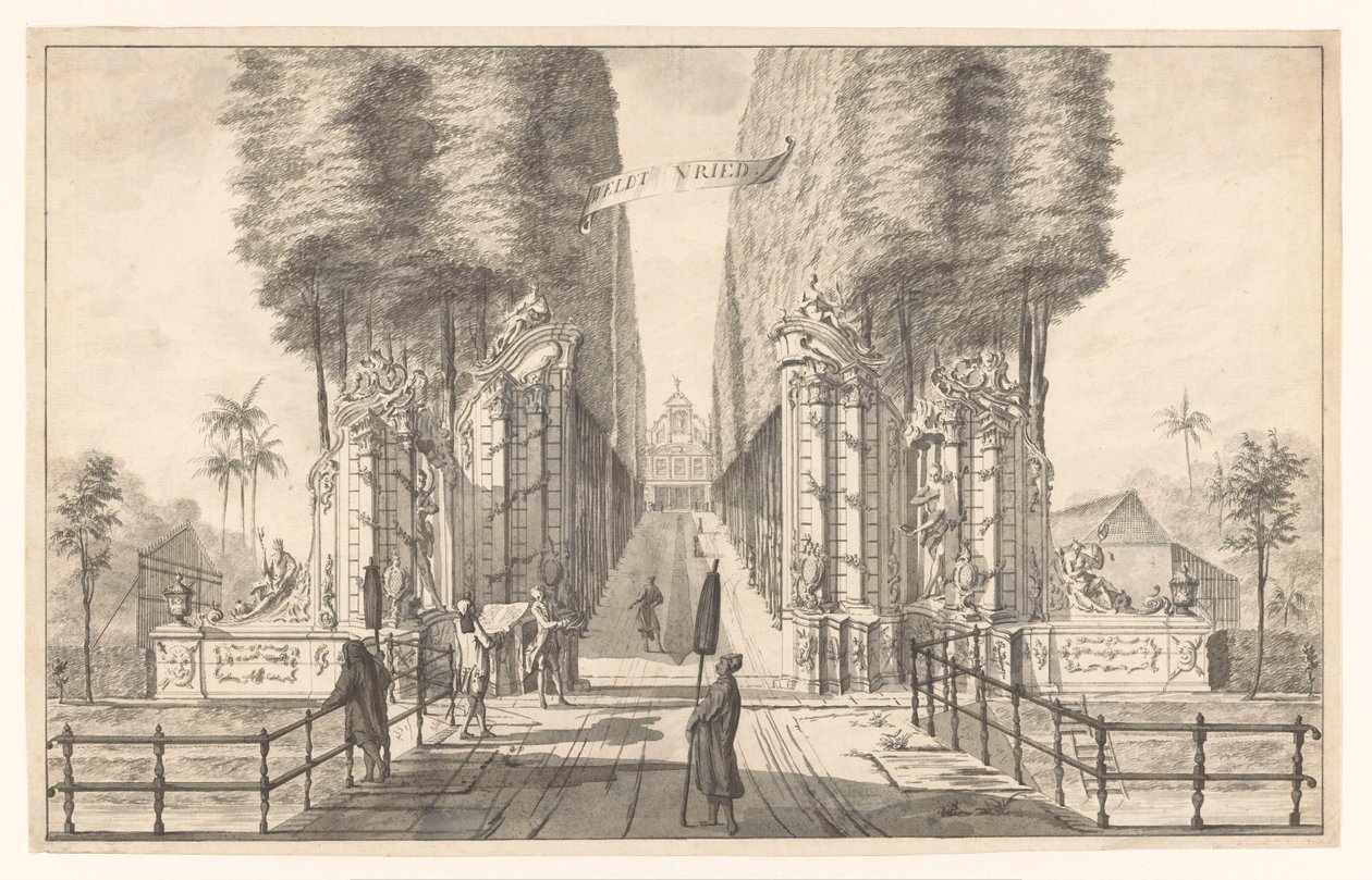 Pohled na venkovský dům Weltevreden v Batavia Weldt Vried (název na objektu) od Johannes Rach