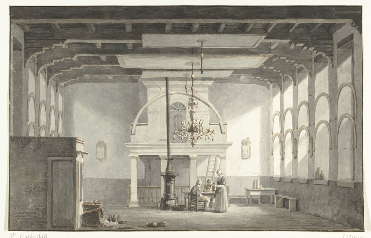 Sál v Kloveniersdoelen v Dordrechtu, kde se konala Národní synoda v letech 1618-1619, 1836 od Johannes Rutten (signed by artist)