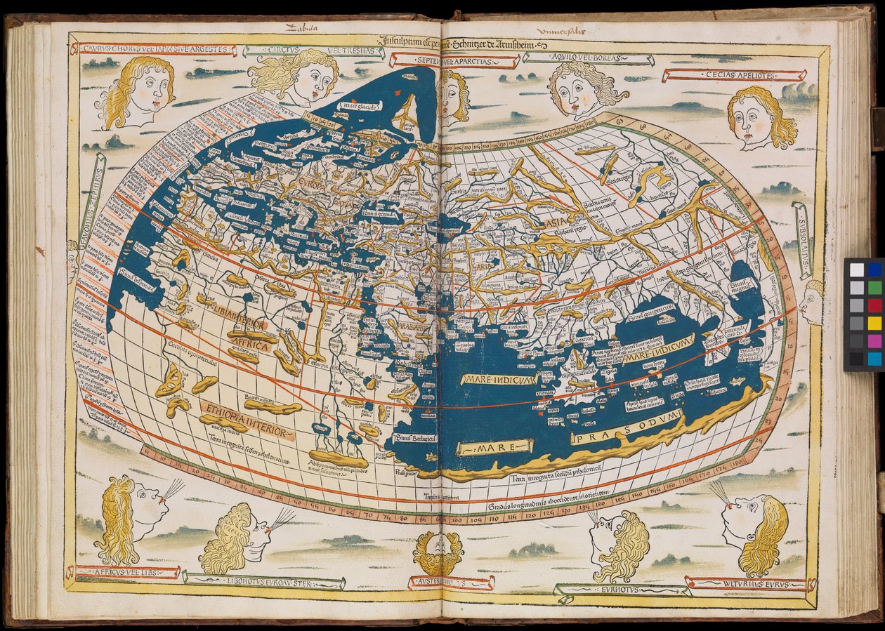 První vydání Ptolemaia vytištěné v Německu a první s dřevorytovými mapami. Původní vazba. od Johannes Schnitzer