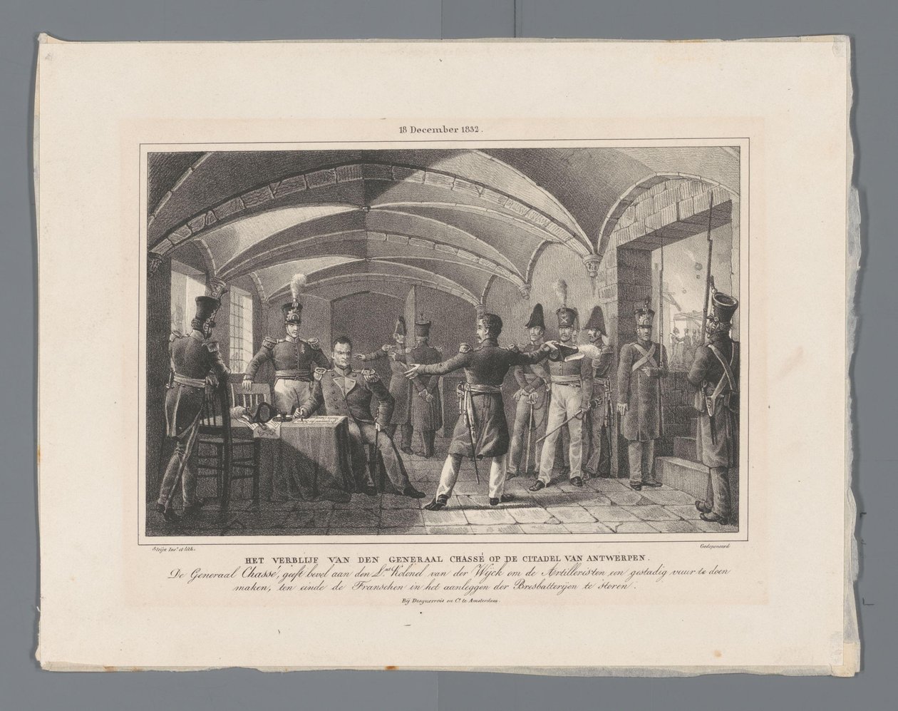 Pobyt generála Chassé v Citadele v Antverpách / (18. prosince 1832.) (název na předmětu) Čtyři desky obrany Citadely 10-18 prosince 1832 (název série) od Johannes Steyn