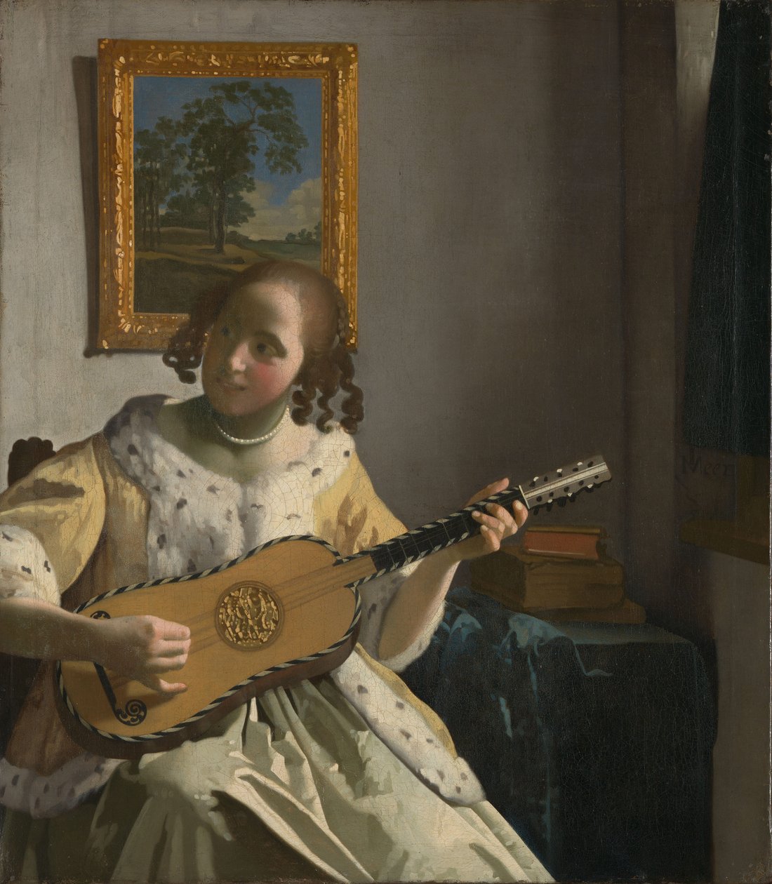 Mladá žena hrající na kytaru.[1]
Alternativní název(y):  

[2] od Johannes Vermeer