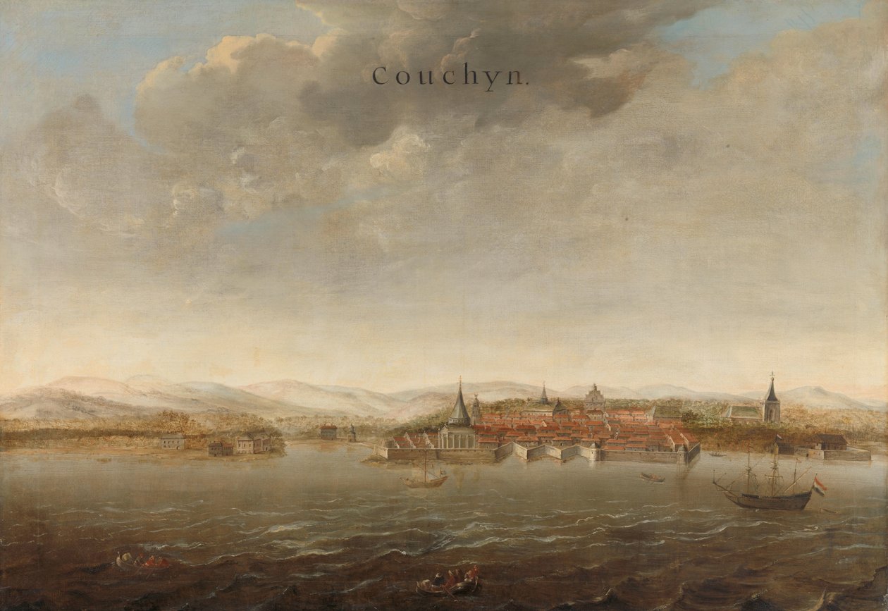 Pohled na Cochin na malabarském pobřeží Indie Pohled na Cochin na pobřeží Malabar v Indii Couchyn (název na objektu) od Johannes Vinckboons (attributed to)