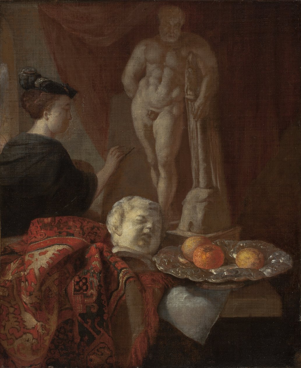 Zátiší a žena na stojanu, konec 1600 od Johannes Voorhout