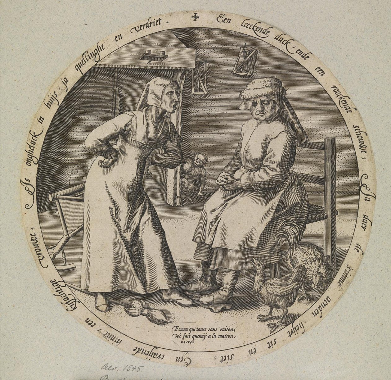 Nadávající žena a kdákající slepice od Johannes Wierix