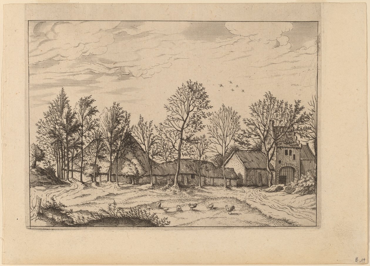 Farma s bránou od Johannes and Lucas van Doetechum after Master of the Small Landscapes