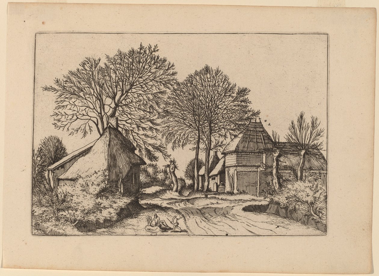 Cesta se stodolou a chalupami od Johannes and Lucas van Doetechum after Master of the Small Landscapes