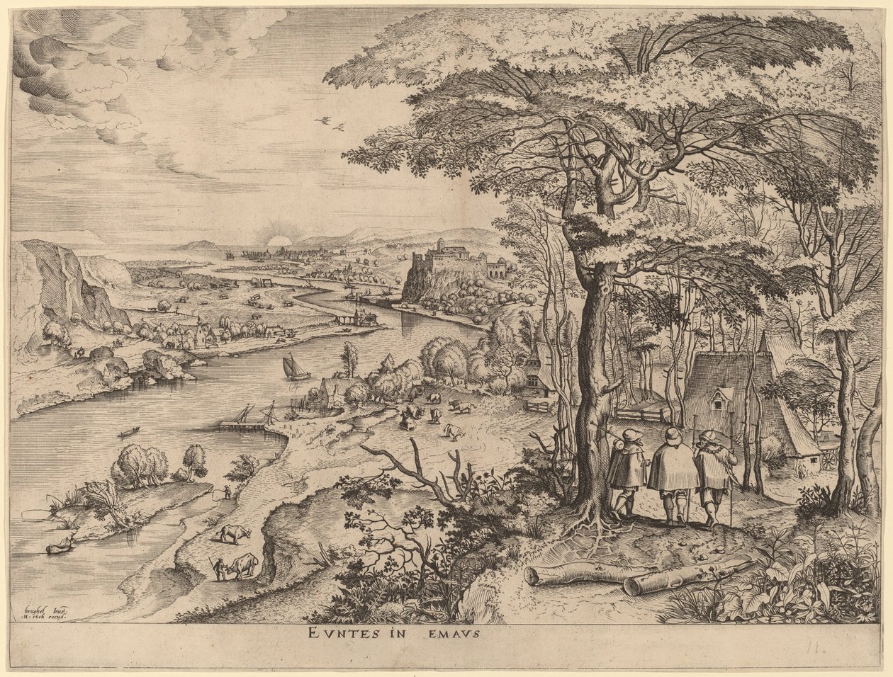 Poutníci do Emauz od Johannes and Lucas van Doetechum after Pieter Bruegel the Elder