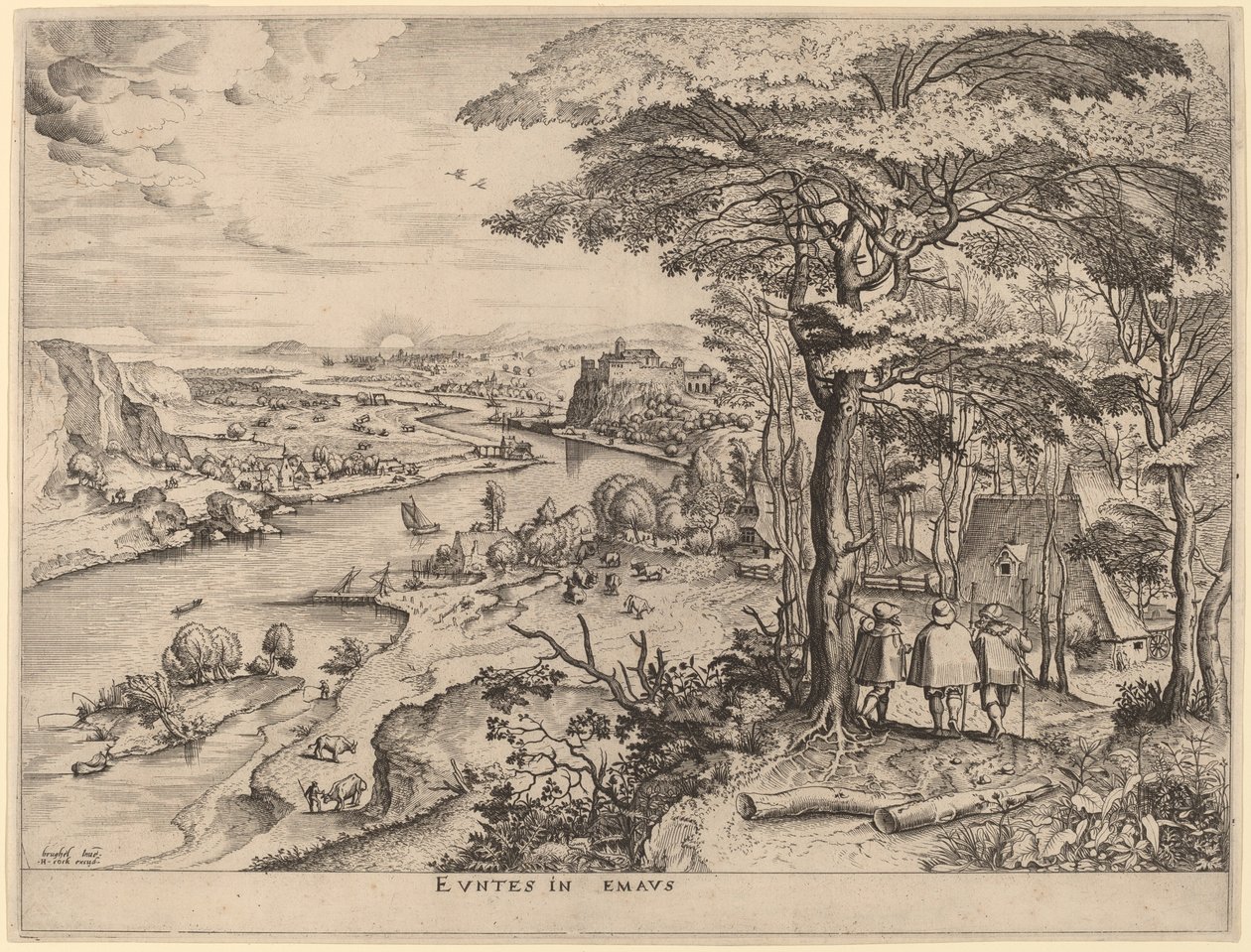 Poutníci do Emauz od Johannes and Lucas van Doetechum after Pieter Bruegel the Elder