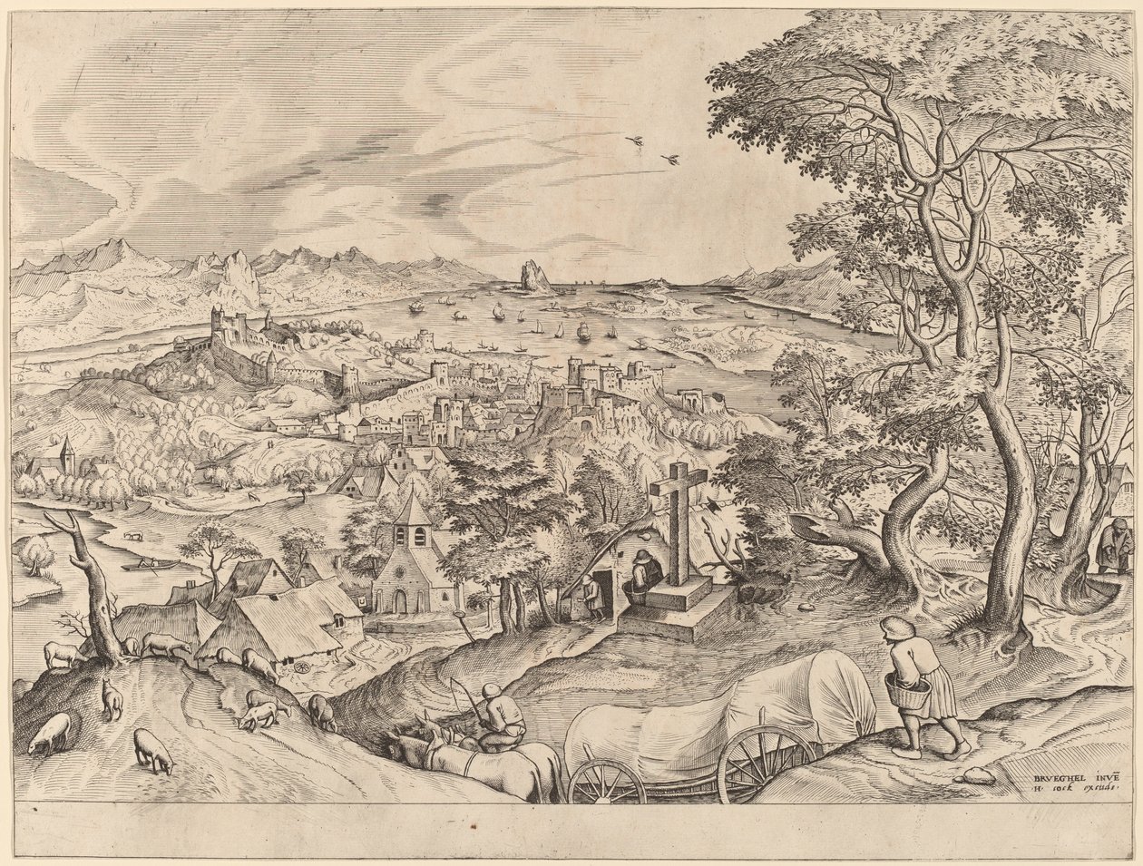 Belgický vůz od Johannes and Lucas van Doetechum after Pieter Bruegel the Elder
