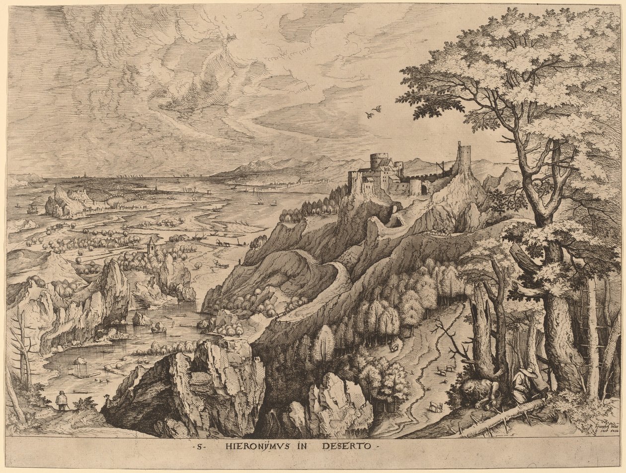 S. Hieronymus in Deserto (Svatý Jeroným v poušti) od Johannes and Lucas van Doetechum after Pieter Bruegel the Elder