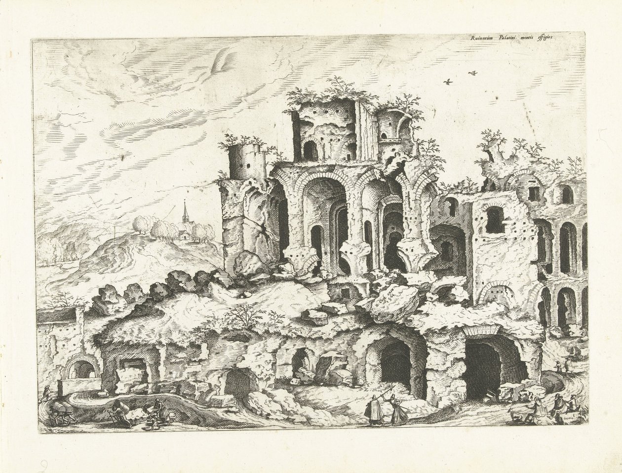Třetí pohled na ruiny Palatinu Římské ruiny, 1561 (název série) od Johannes of Lucas van Doetechum (attributed to)