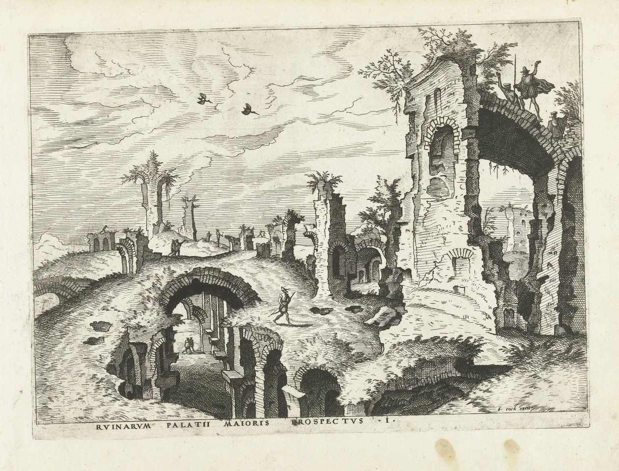 Pohled na ruiny na Palatine Hill Římské ruiny, 1561 (název série) od Johannes of Lucas van Doetechum (attributed to)