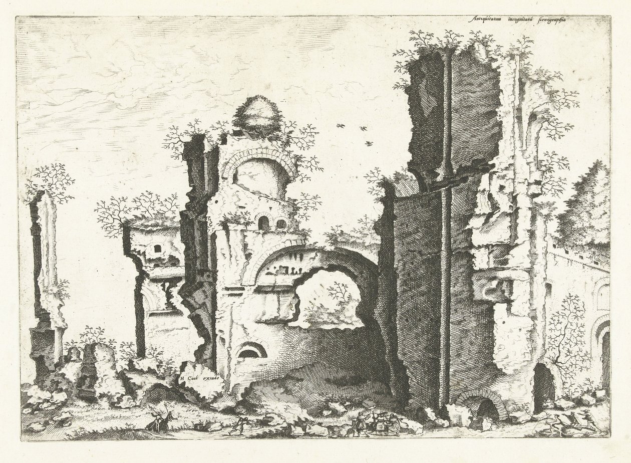 Pohled na ruiny, možná lázně Caracalla Římské ruiny, 1561 (název série) od Johannes of Lucas van Doetechum (attributed to)