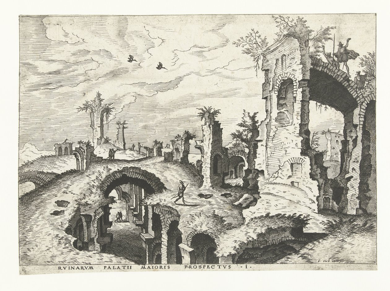 Pohled na ruiny na Palatine Hill v Římě Římské ruiny, 1561 (název série) od Johannes of Lucas van Doetechum (attributed to)
