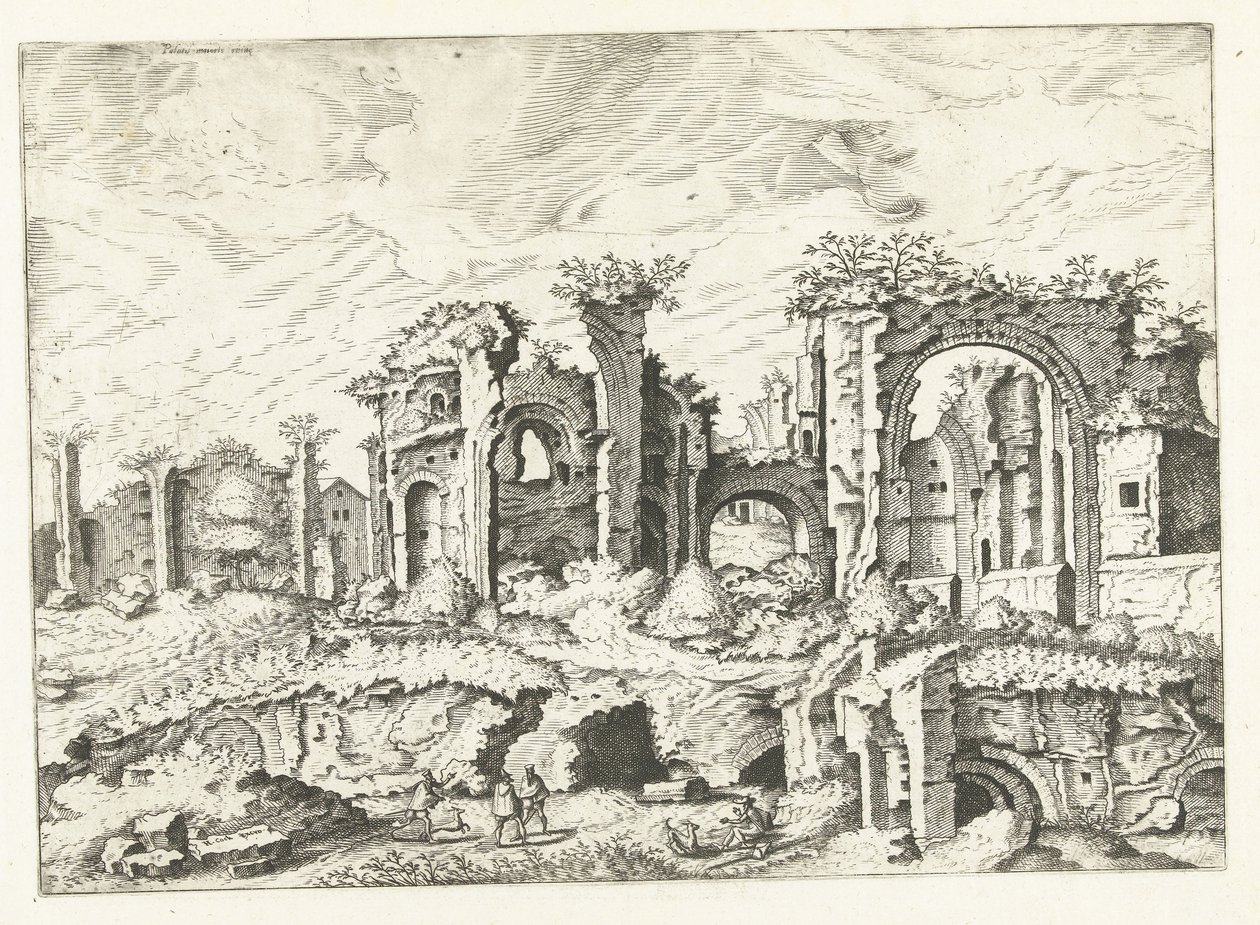 Čtvrtý pohled na ruiny na Palatinu Římské ruiny, 1561 (název série) od Johannes of Lucas van Doetechum (attributed to)