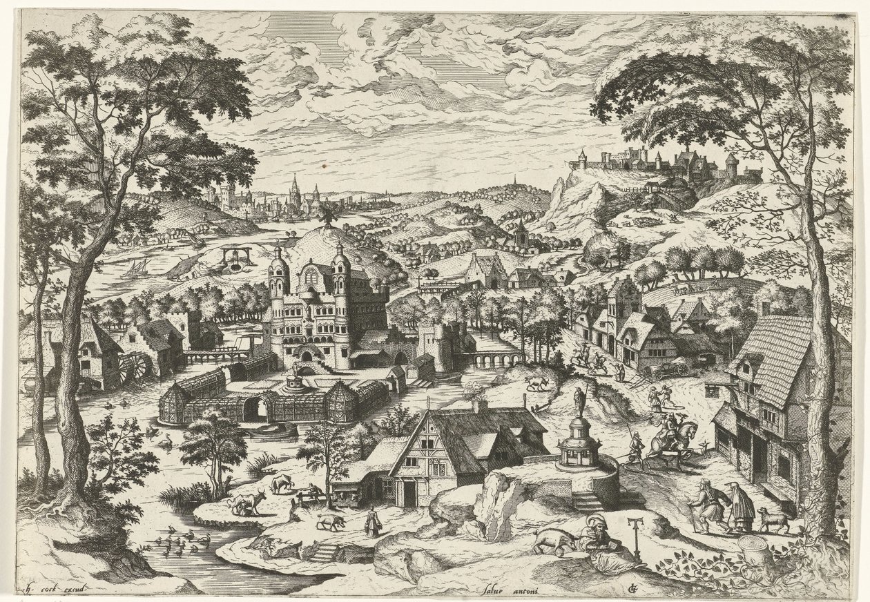 Krajina se svatým Antonínem Salve Antoni (název na objektu) Krajiny s křesťanskými příběhy (název série) od Johannes of Lucas van Doetechum