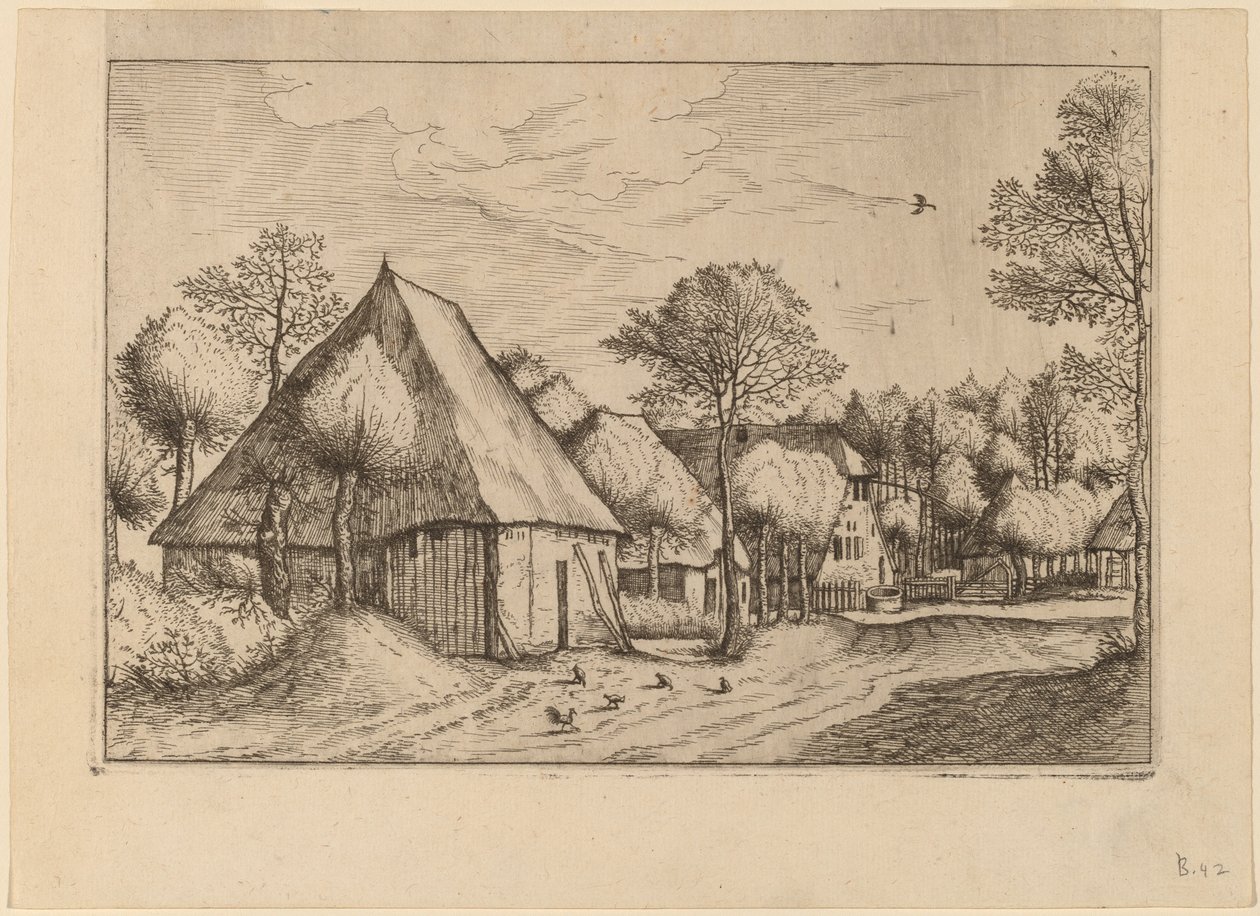 Farmářský dvůr se studnou od Johannes van Doetechum, the Elder and Lucas