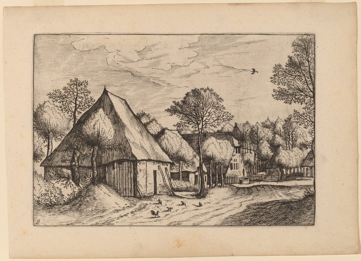 Farmářský dvůr se studnou od Johannes van Doetechum, the Elder and Lucas
