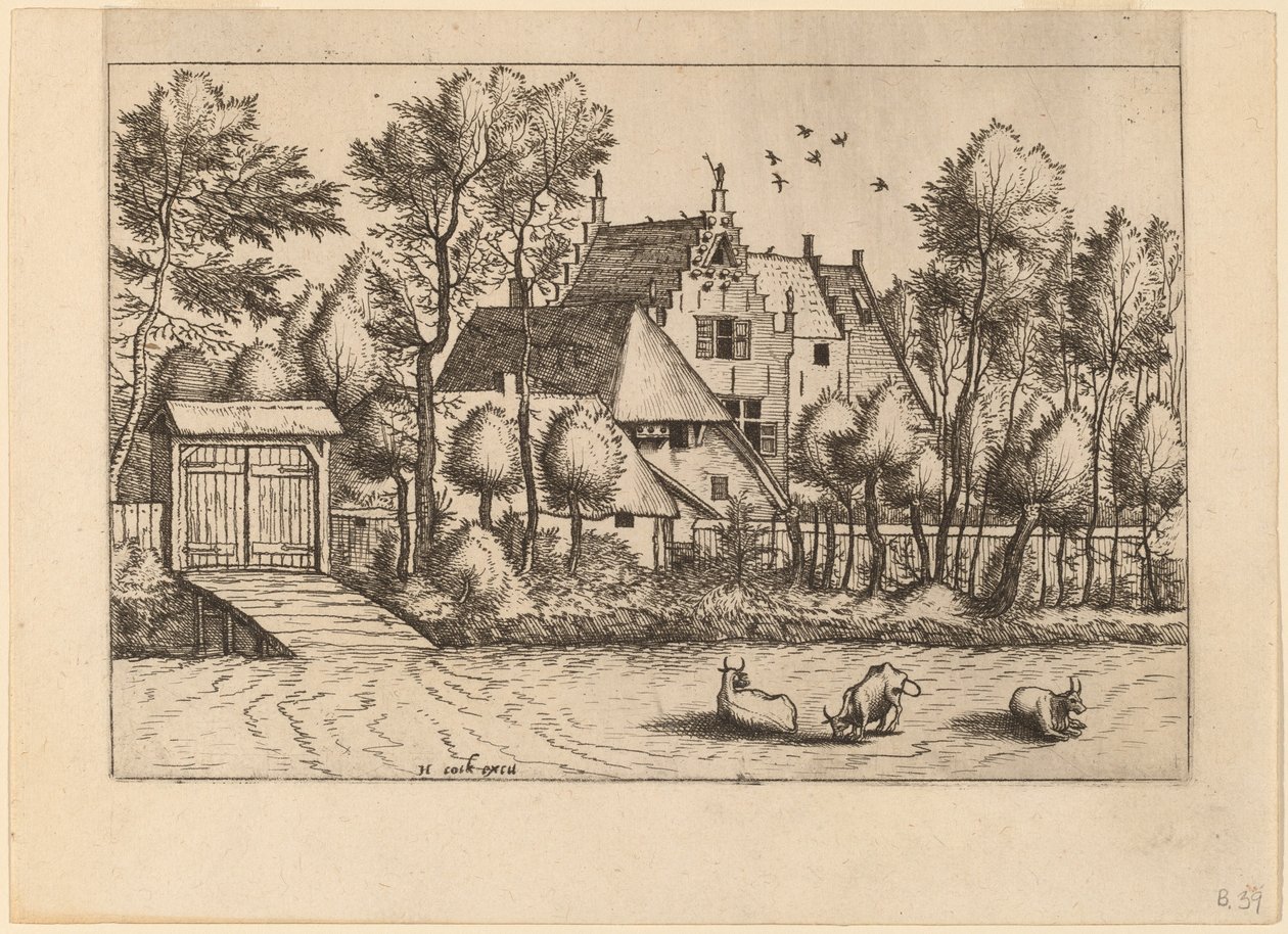 Venkovský dům s příkopem od Johannes van Doetechum, the Elder and Lucas