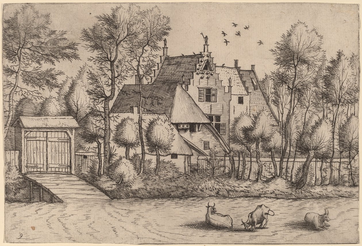 Venkovský dům s příkopem od Johannes van Doetechum, the Elder and Lucas