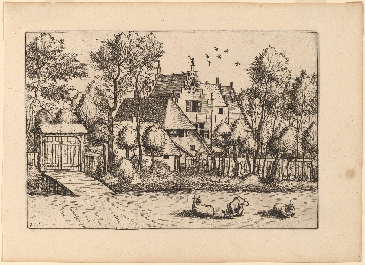 Venkovský dům s příkopem od Johannes van Doetechum, the Elder and Lucas