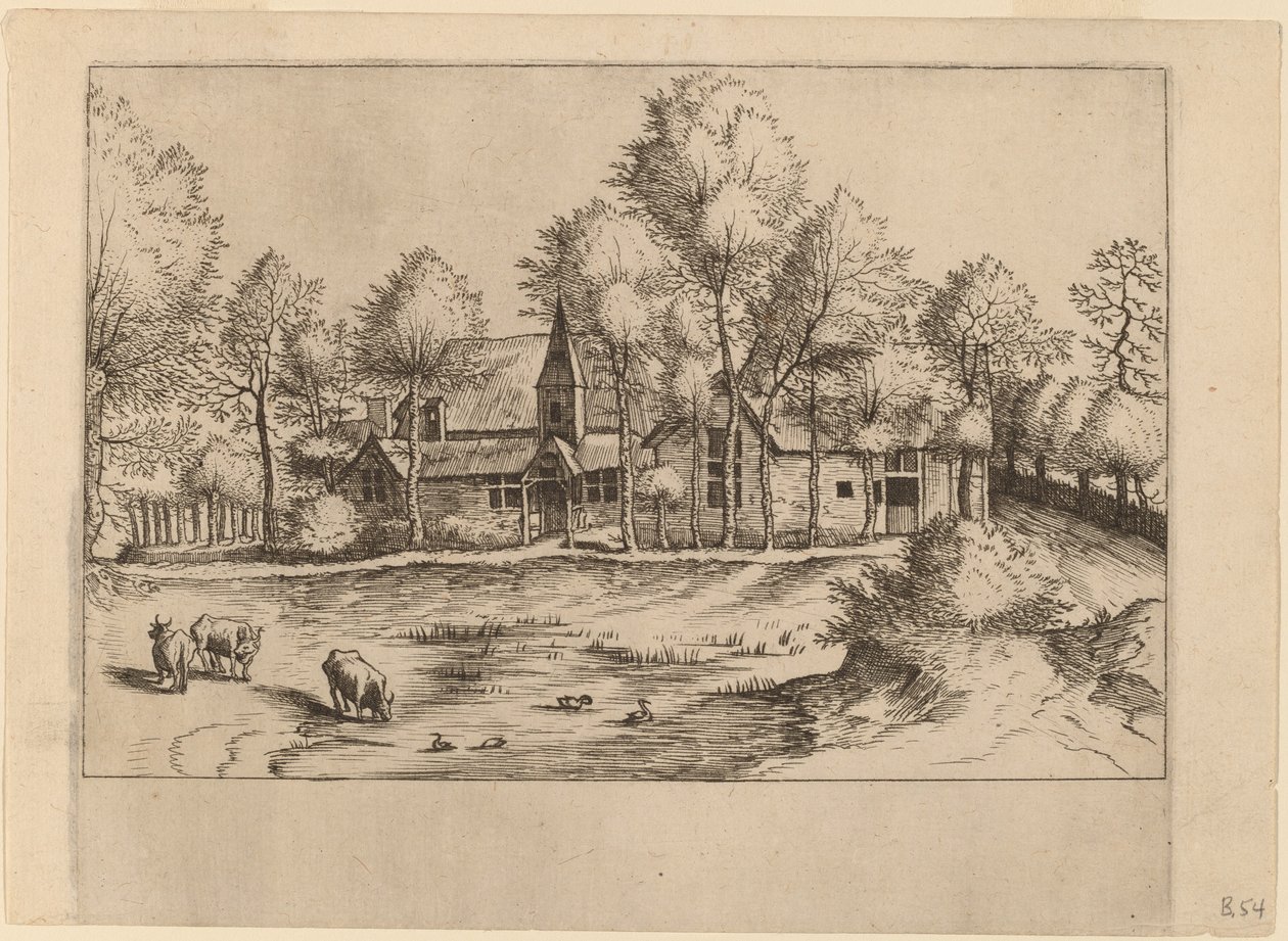 Venkovská vesnice s kostelem od Johannes van Doetechum, the Elder and Lucas