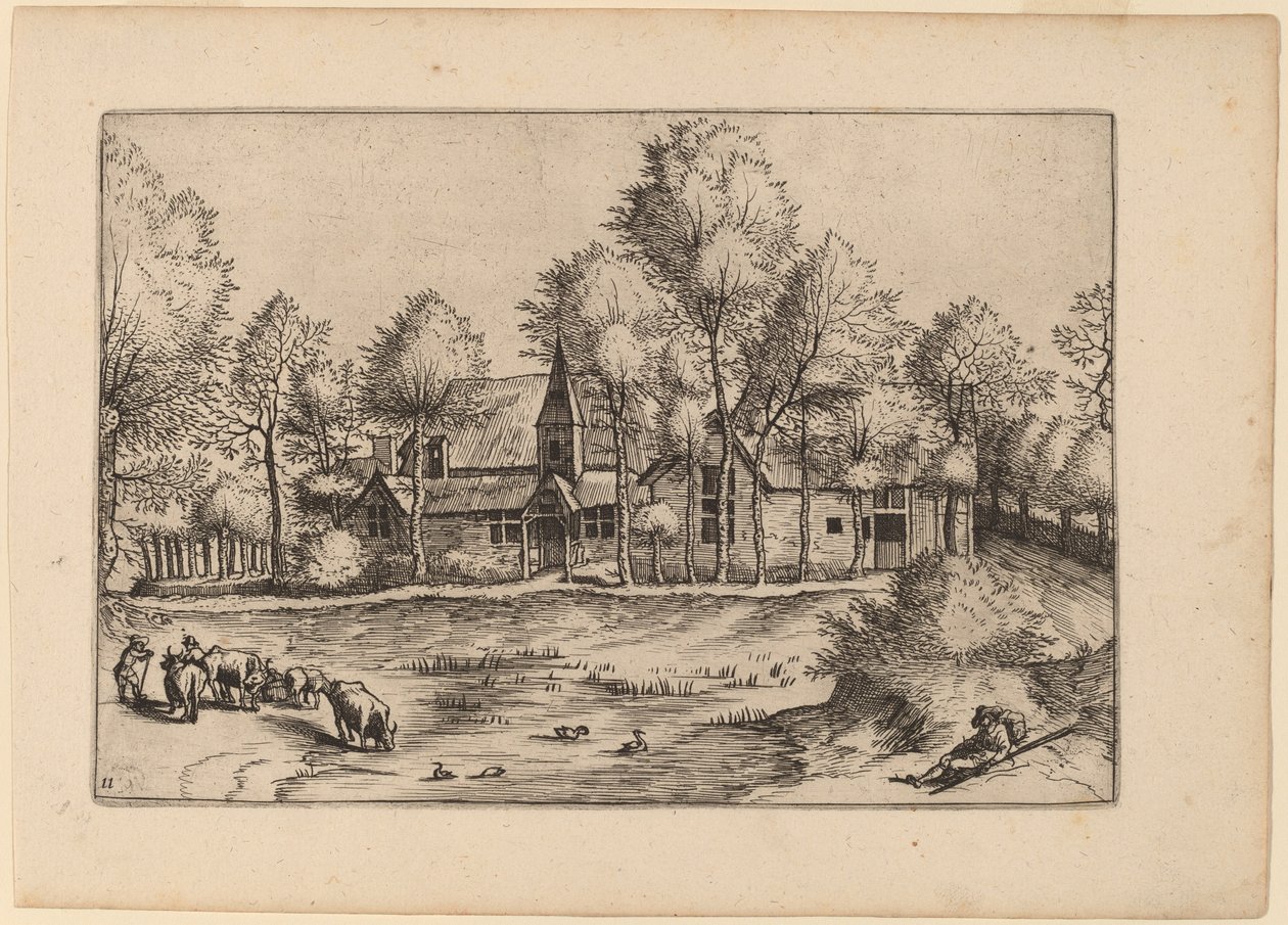 Venkovská vesnice s kostelem od Johannes van Doetechum, the Elder and Lucas