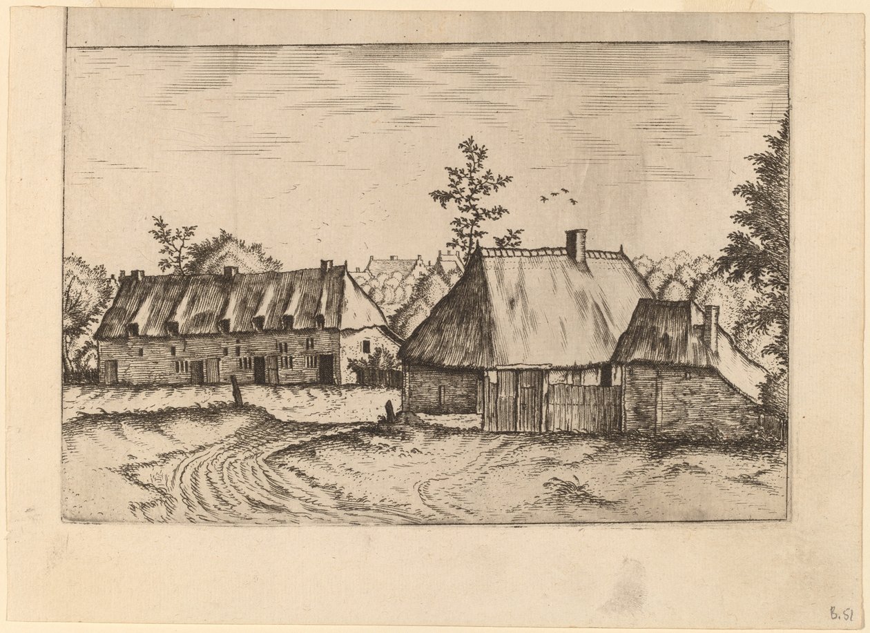 Farma a řada domů od Johannes van Doetechum, the Elder and Lucas