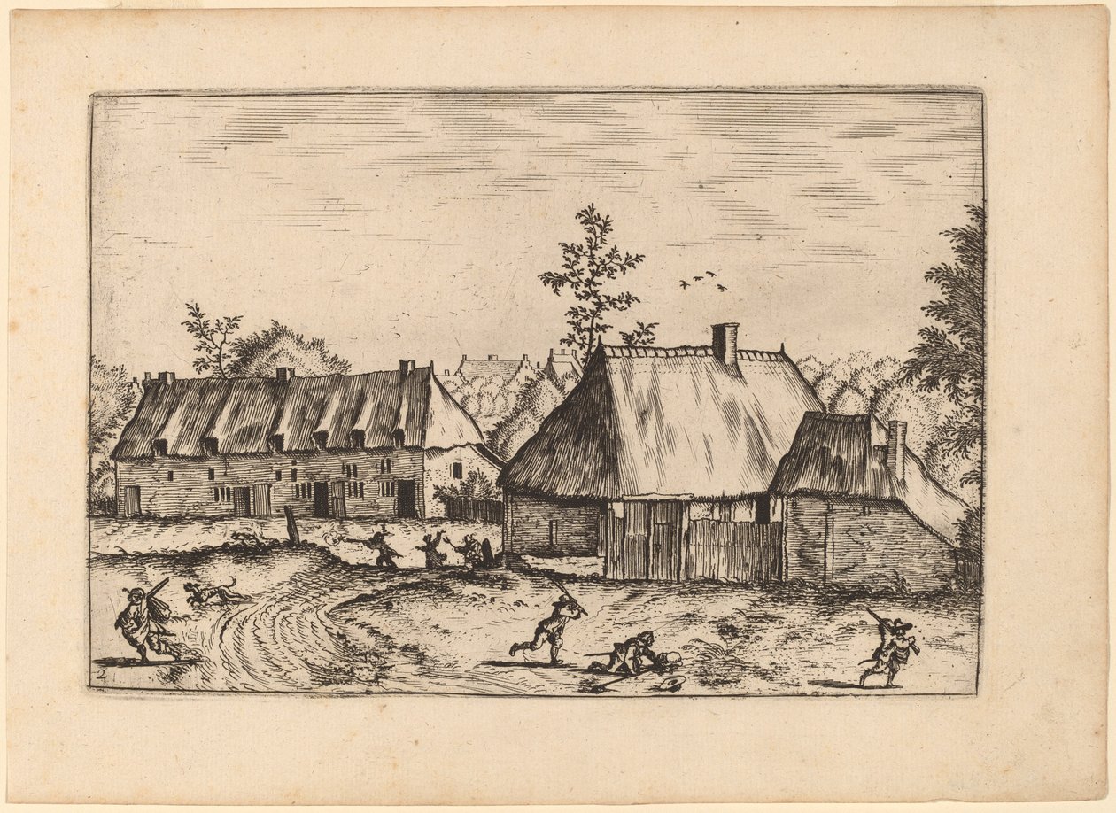 Farma a řada domů od Johannes van Doetechum, the Elder and Lucas