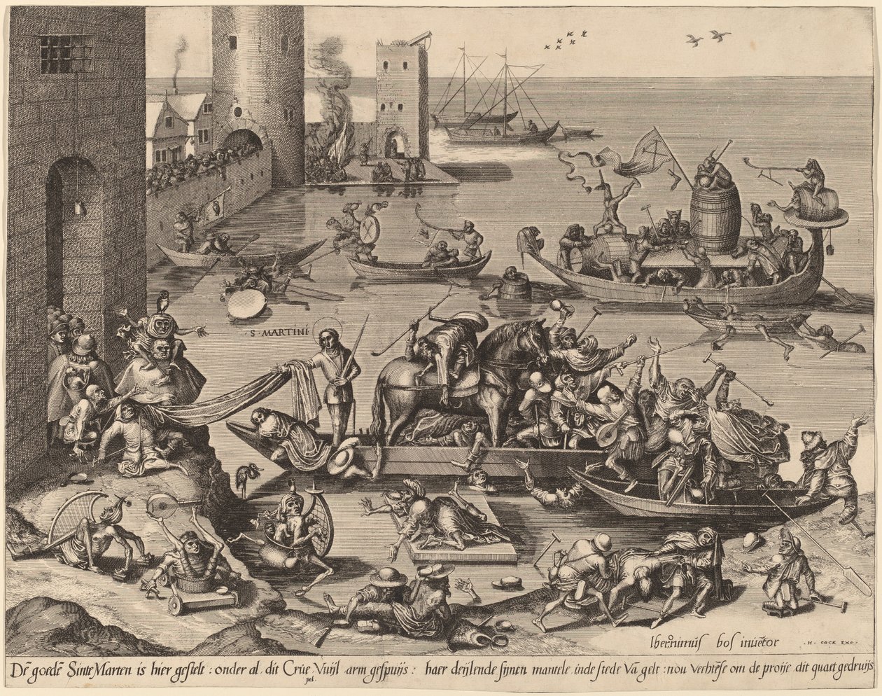 Svatý Martin s koněm na lodi od Johannes van Doetechum, the Elder, and Lucas