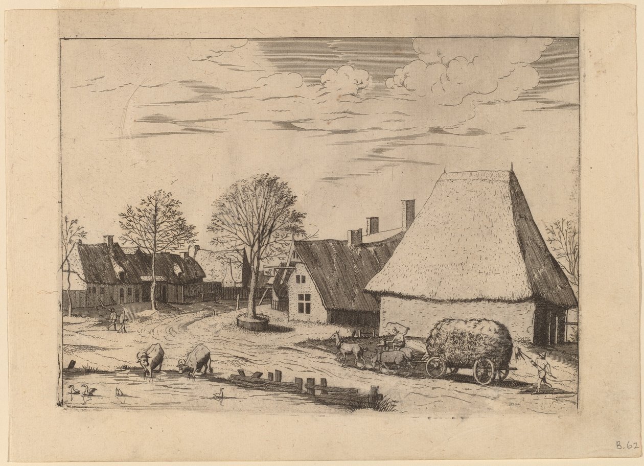 Village Street s vozíkem na seno od Johannes van Doetechum, the Elder and Lucas