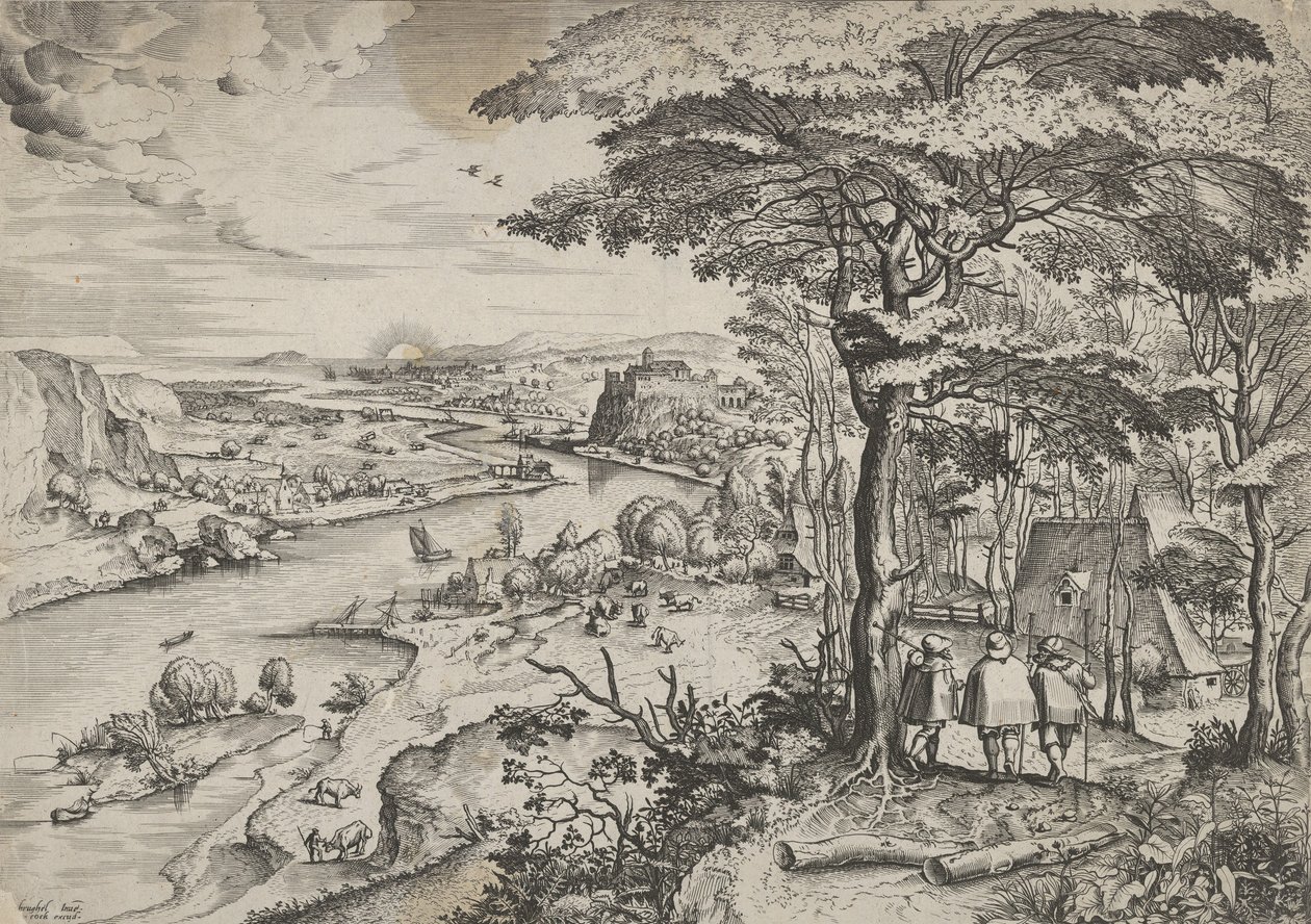 Jít do krajiny Emaus s poutníky v Emaus, ca. 1555-56. Tvůrci: Johannes van Doetecum I, Lucas van Doetecum od Johannes and Lucas van Doetecum