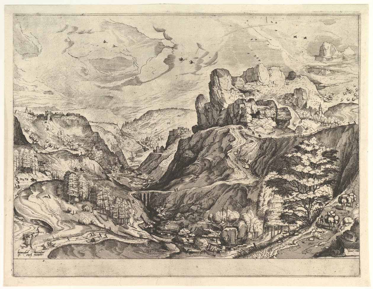 Alpská krajina s hlubokým údolím z Velké krajiny, ca. 1555-56. od Johannes van Doetecum I