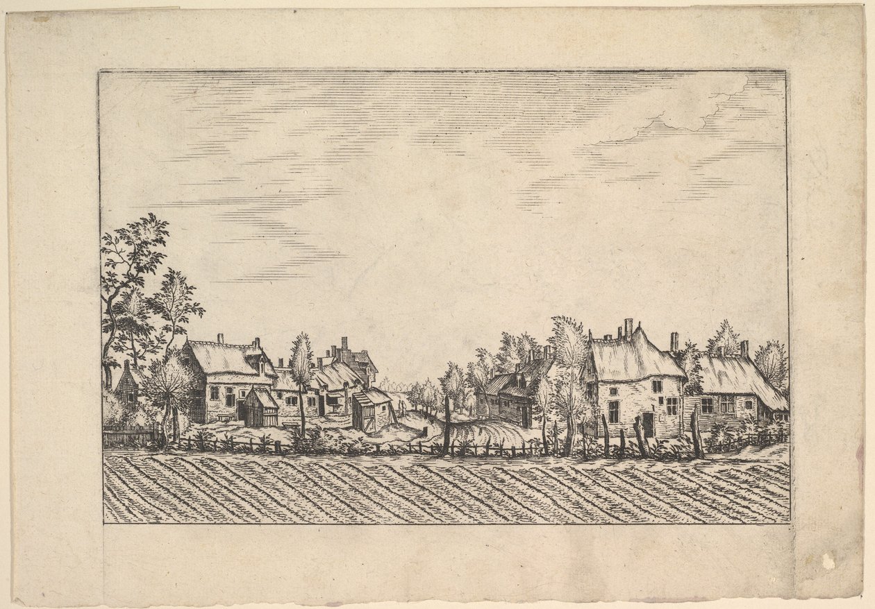 Farmy, orané pole v popředí od statku a zemědělské kavárny..., ca. 1559-61. od Johannes van Doetecum I