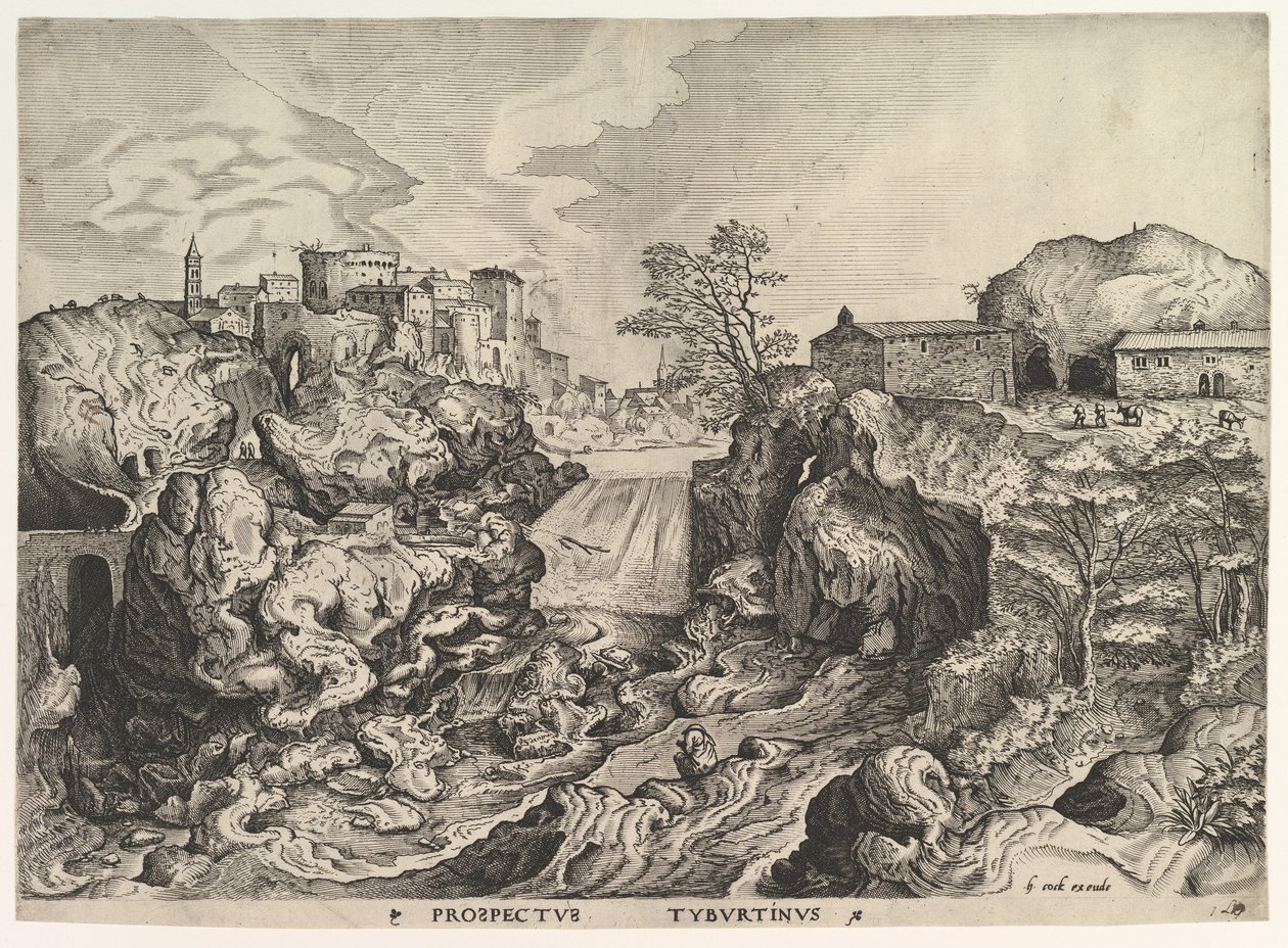 Pohled na Tiber Tivoli Prospectus Tyburtinus z Velké krajiny, ca. 1555-56. od Johannes van Doetecum I