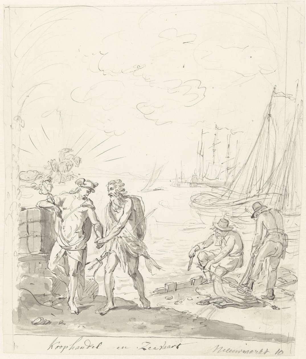 Obchod a doprava, dekorace na Nieuwmarkt, 1795 Obchod a doprava (název na objektu) od Johannes van Dregt (rejected attribution)